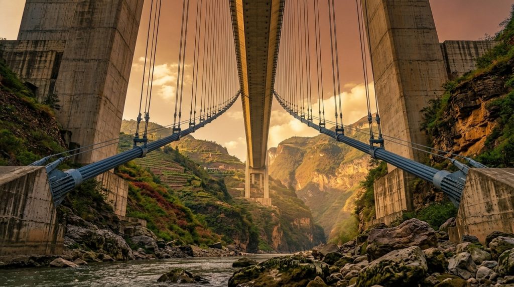 com-um-vao-de-388-metros,-uma-ponte-suspensa-chinesa-atravessa-o-canion-do-beipanjiang-apoiada-por-cabos-gigantescos