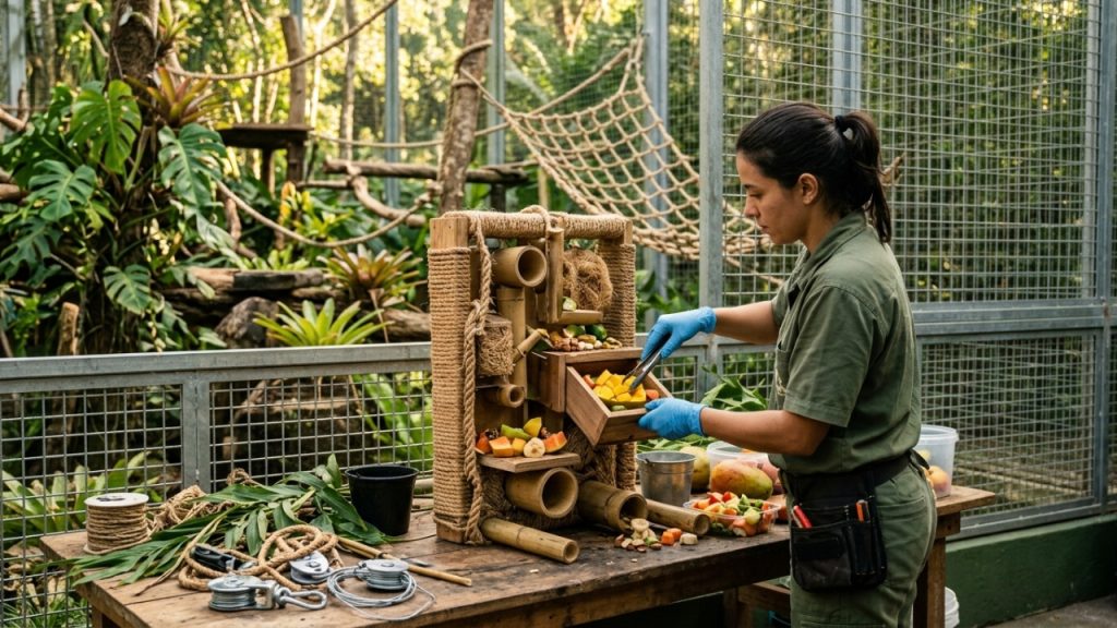 criador-de-brinquedos-para-animais-monta-quebra-cabecas,-cheiros-e-desafios-para-impedir-que-a-rotina-do-zoologico-fique-entediante
