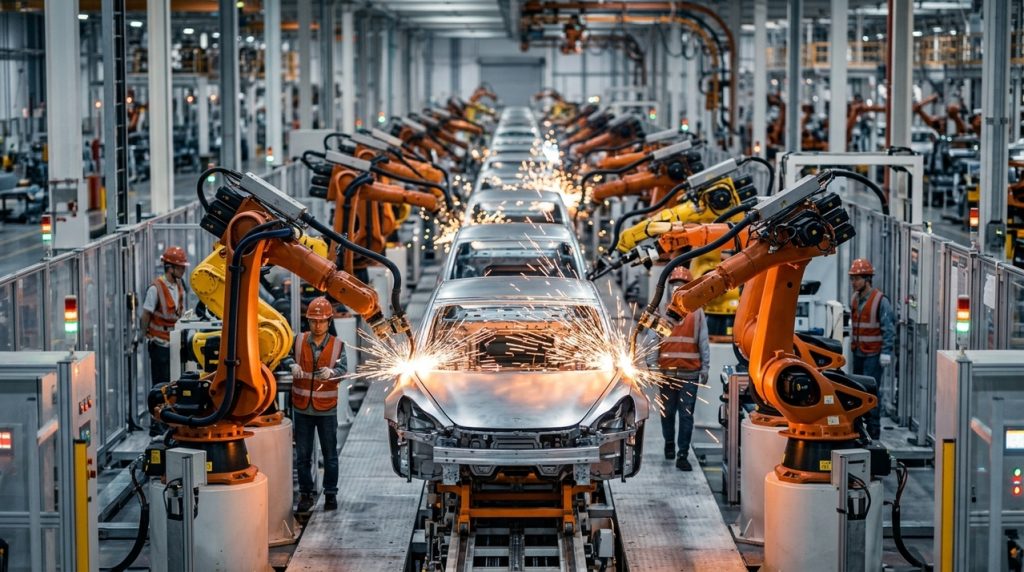uma-fabrica-altamente-automatizada-coordena-robos-e-trabalhadores-para-produzir-centenas-de-milhares-de-veiculos-por-ano