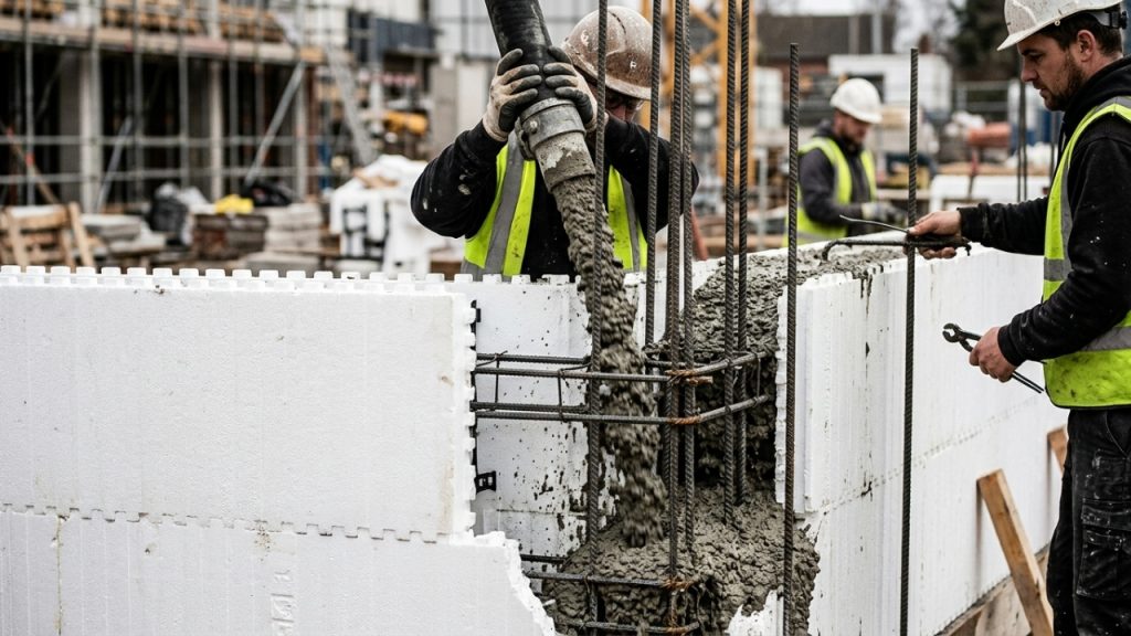 no-lugar-de-tijolos,-blocos-de-eps-viram-formas-permanentes,-recebem-concreto-por-dentro-e-levantam-paredes-estruturais-que-ja-saem-da-obra-com-isolamento-termico-incorporado
